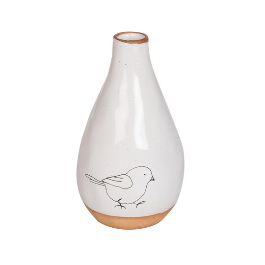 Transpac Ceramic Chubby Vase with Bird Print for Spring Home Decor Decorative Vases